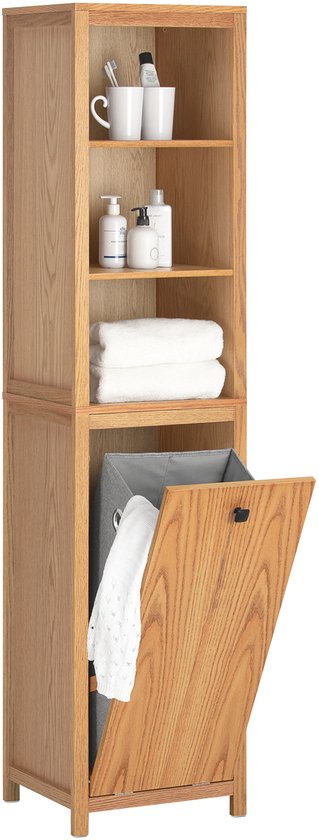 SoBuy BZR95-N Meuble de salle de bain - Meuble haut en bois composite avec étagères et panier à linge