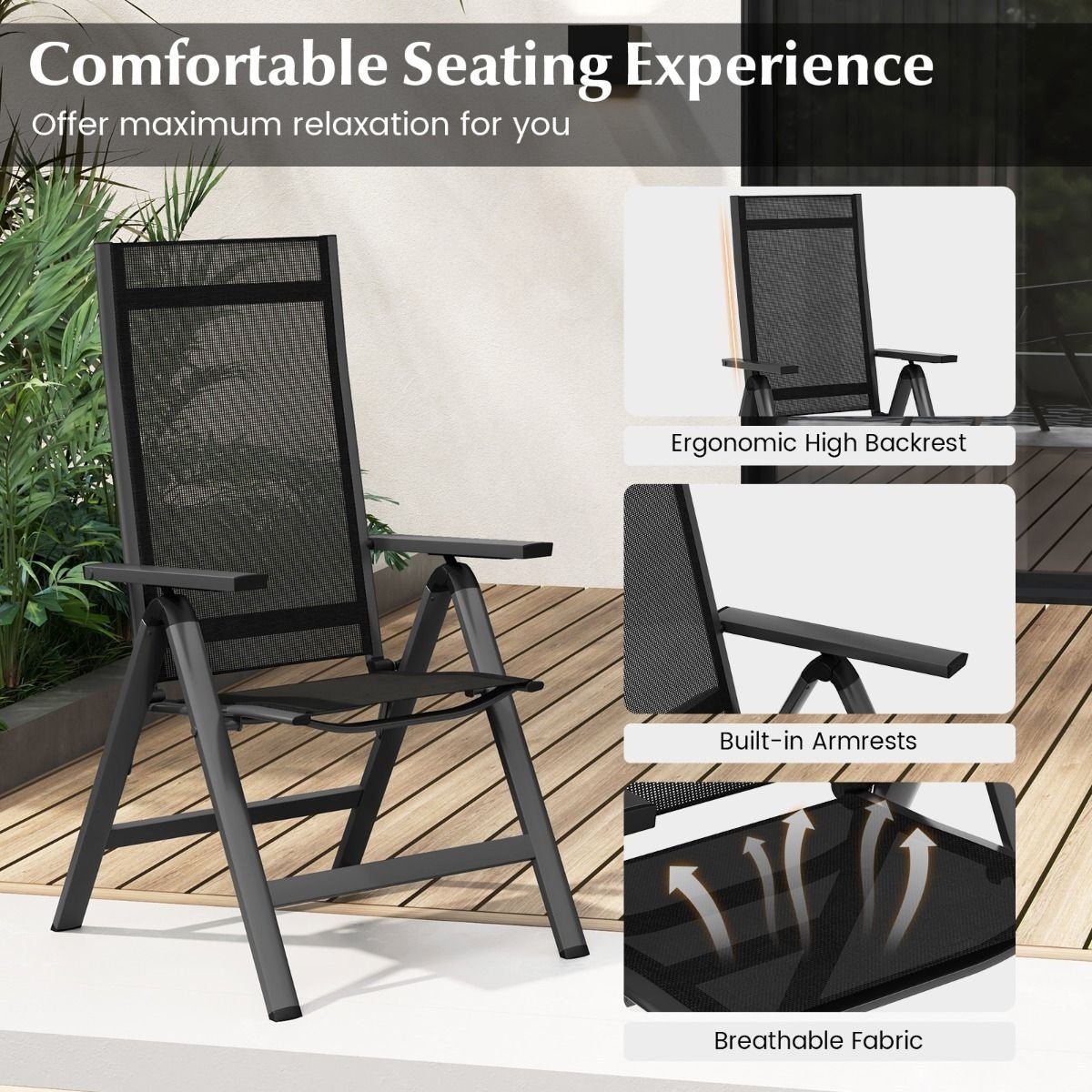 Coast Terrace Chair - Réglable - Noir - 72.5x58x107cm