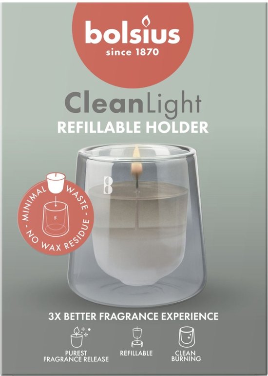 Bolsius - Clean Light - Bougie parfumée - Kit de démarrage - Cyprès et ambre