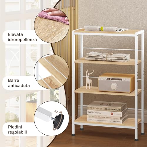 Woltu Etagère d'angle à 4 niveaux Style nordique - Bois et métal Chêne clair + blanc - 50 x 20 x 78 cm