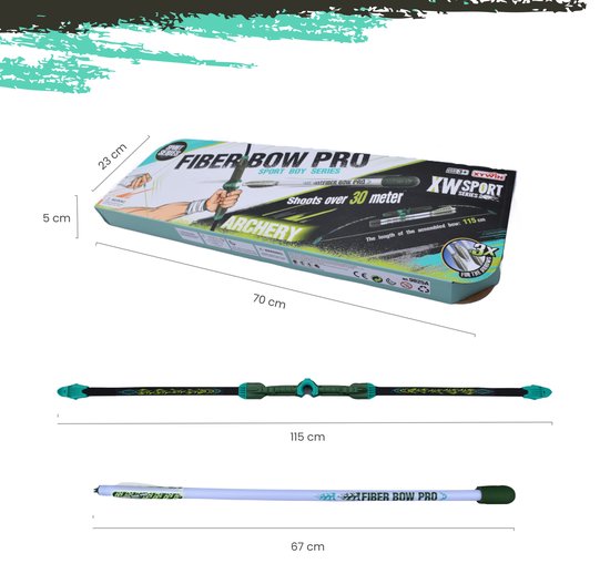 Arc et flèches - XW sports - Fibre Bow Pro - arc et flèches adultes - jouets d'extérieur garçons et filles - tir à l'arc - arc et flèches jouets - arc et flèches enfants - âge 5+ - 3 flèches en mousse sécurisées - XW sports