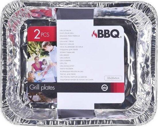 Lot de 2 bacs de cuisson pour barbecue, rectangulaires, 32 x 26 x 6 cm - Cuisson de la viande au barbecue - Grille de barbecue