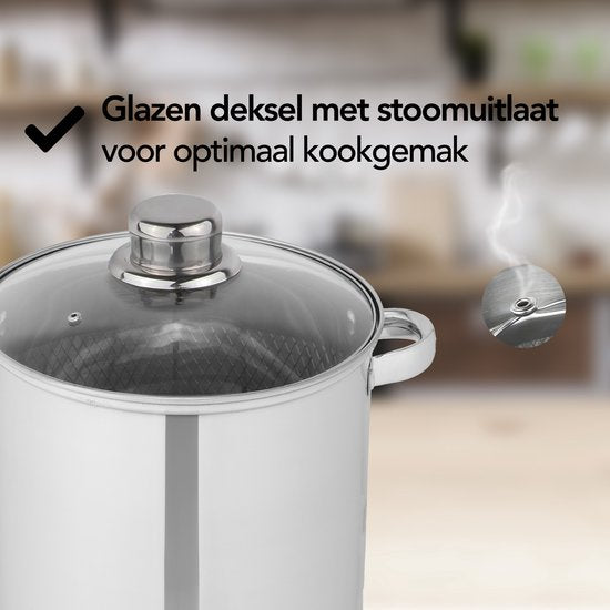 Aviro Asparagus pan - Pasta pan - Ø 16.5 cm - 23cm de haut - 4.2L - Multifonctionnel - Convient à toutes les sources de chaleur - acier inoxydable