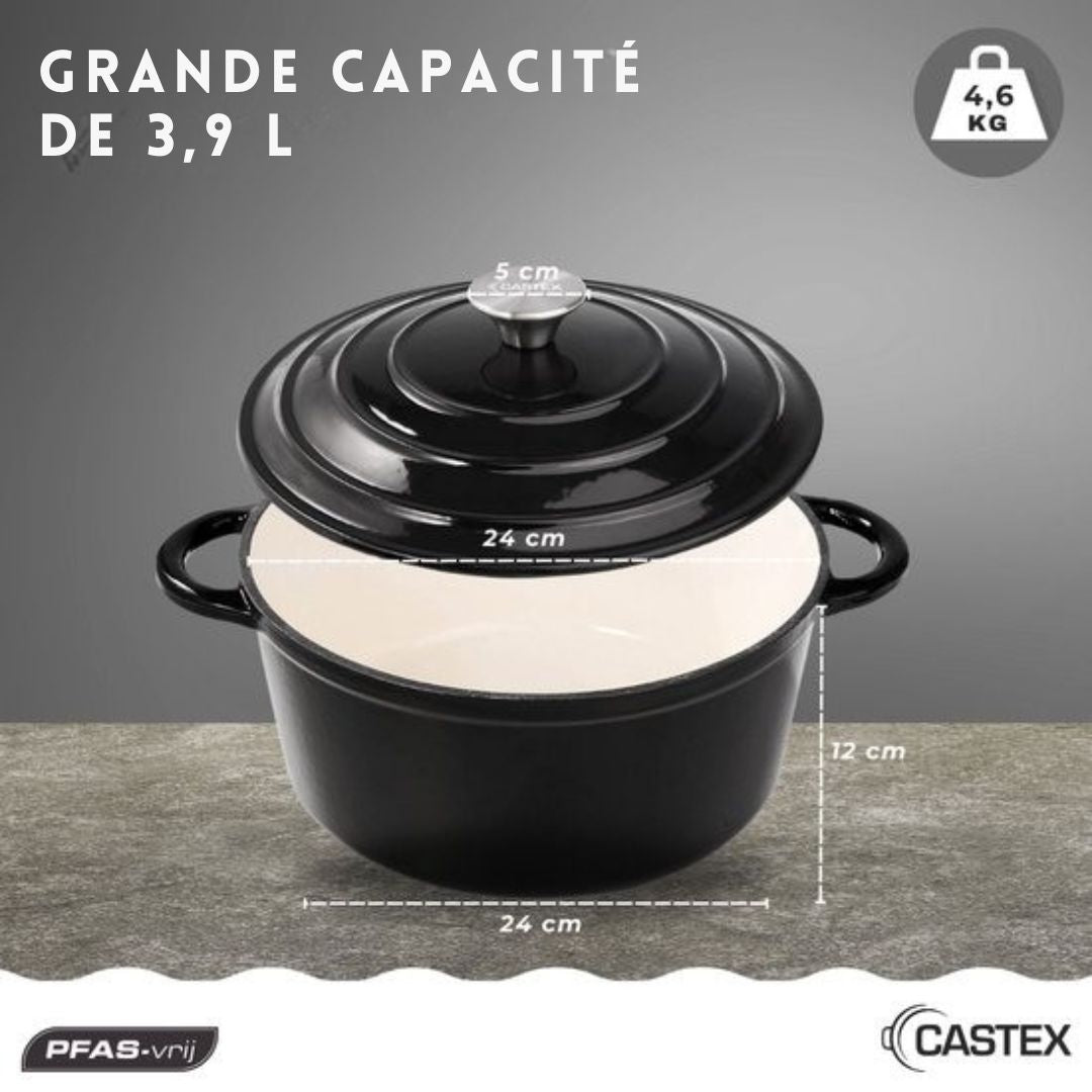 Casserole en fonte Elegance Royal - Castex - avec couvercle 24 cm - Noir