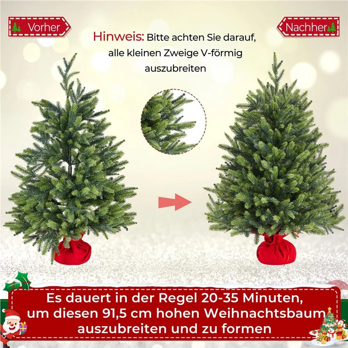 Yaheetech Arbre de Noël Artificiel avec 50 lumières Led colorées - 143 branches, 8 modes d'éclairage et socle en ciment - Pour rebord de fenêtre et table - PVC vert et béton - 58 x 58 x 91,5 cm