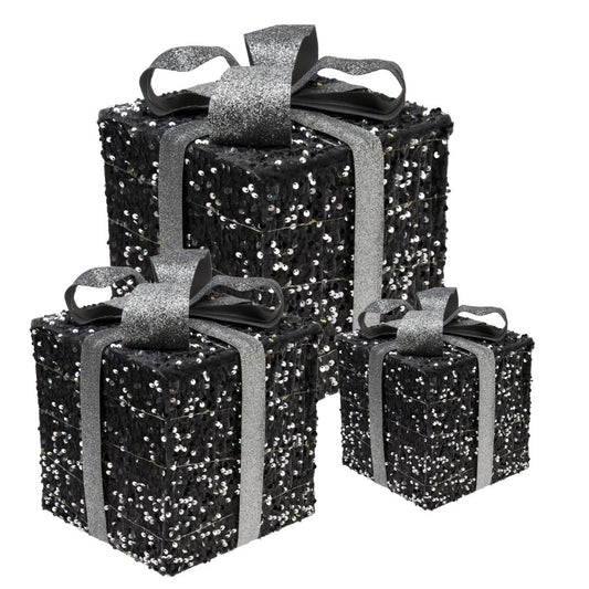 3 boîtes cadeaux lumineuses avec Led - Argent - 15cm, 20cm, 25cm