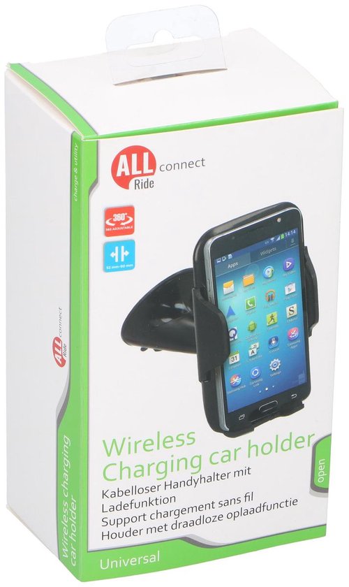 Support de téléphone All Ride - Chargement sans fil - Universel - 5W - 5V/1A - Noir