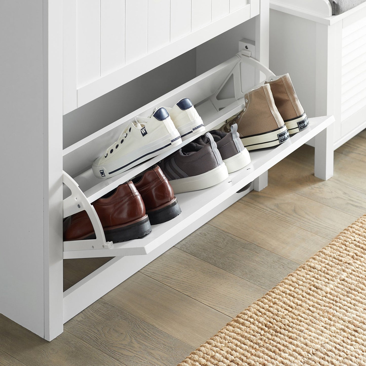 SoBuy Meuble à chaussures avec 2 abattants - Max. 50 kg - MDF - 80 x 24 x 110 cm - Blanc