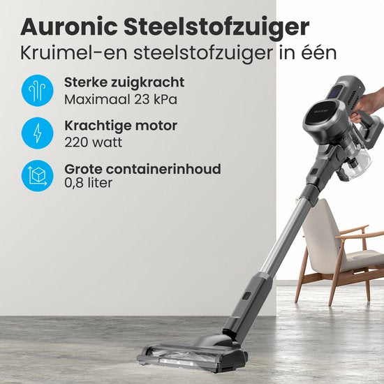 Auronic Stick hoover Cordless - Stick hoover autoportant - Sans sac - 220W - Aspirateur - Gris