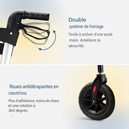 Déambulateur SafeLife - réglable, pliable et avec fonction d'assise - capacité de charge de 137 kg - 70 x 61 x 95 cm - noir