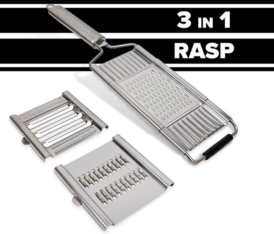 Nimma® Hand Grater - 3-in-1 Grater - Cheese Grater - Ginger Grater - Garlic Grater - Vegetable Slicer - Mandolin Attachment - Stainless steel Grater