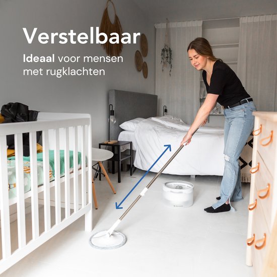 Techweise Mop System Mop with smart bucket - Adjustable handle - Complete Mop Set - Floor Wiper - Mop