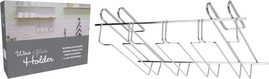 Support à vin pour 12 verres - 34x25x9cm - Métal argenté - 12 verres à vin