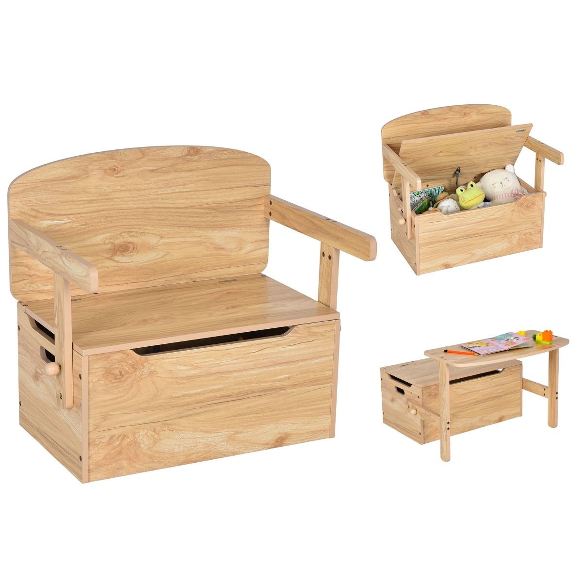 Table d'activités 3 en 1 pour enfants avec banc et coffre de rangement – 60 x 56,5 x 43,5 cm – Couleur naturelle
