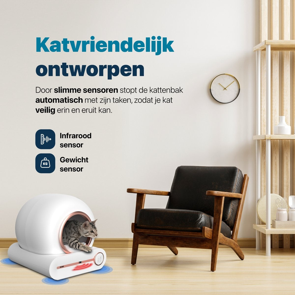 BOME Bac à litière automatique - Bac à litière autonettoyant - Avec application et écran tactile - 65L - Rose