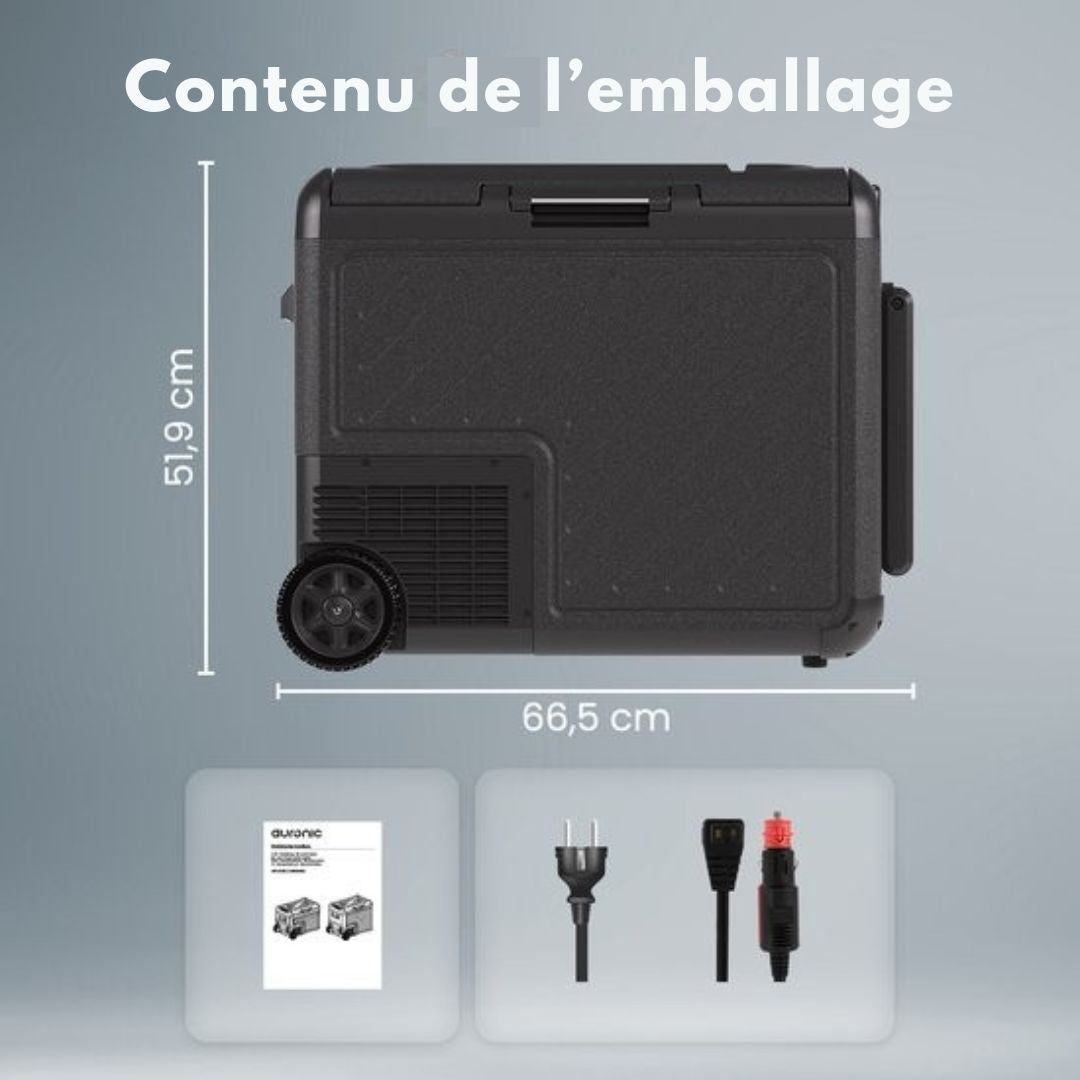 Glaçière électrique Auronic - Compresseur - Avec roues - 12V 230 Volt - Voiture - 50L - Noir/Gris