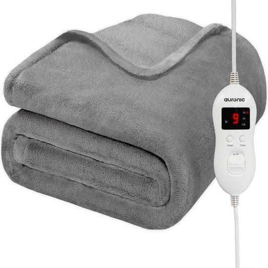 Couverture électrique - Auronic - Chauffante réglable - 2 personnes - 200x150 - Gris