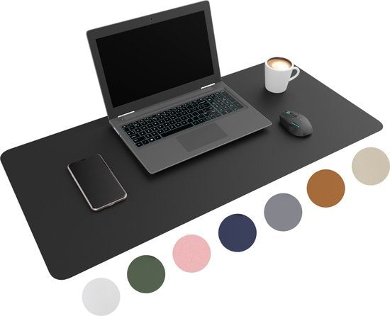 Tapis de bureau professionnel en cuir synthétique WURK - Tapis de souris - Accessoires de bureau - Tapis de souris XXL- Inclut un clip de câble - 90x45 - Noir