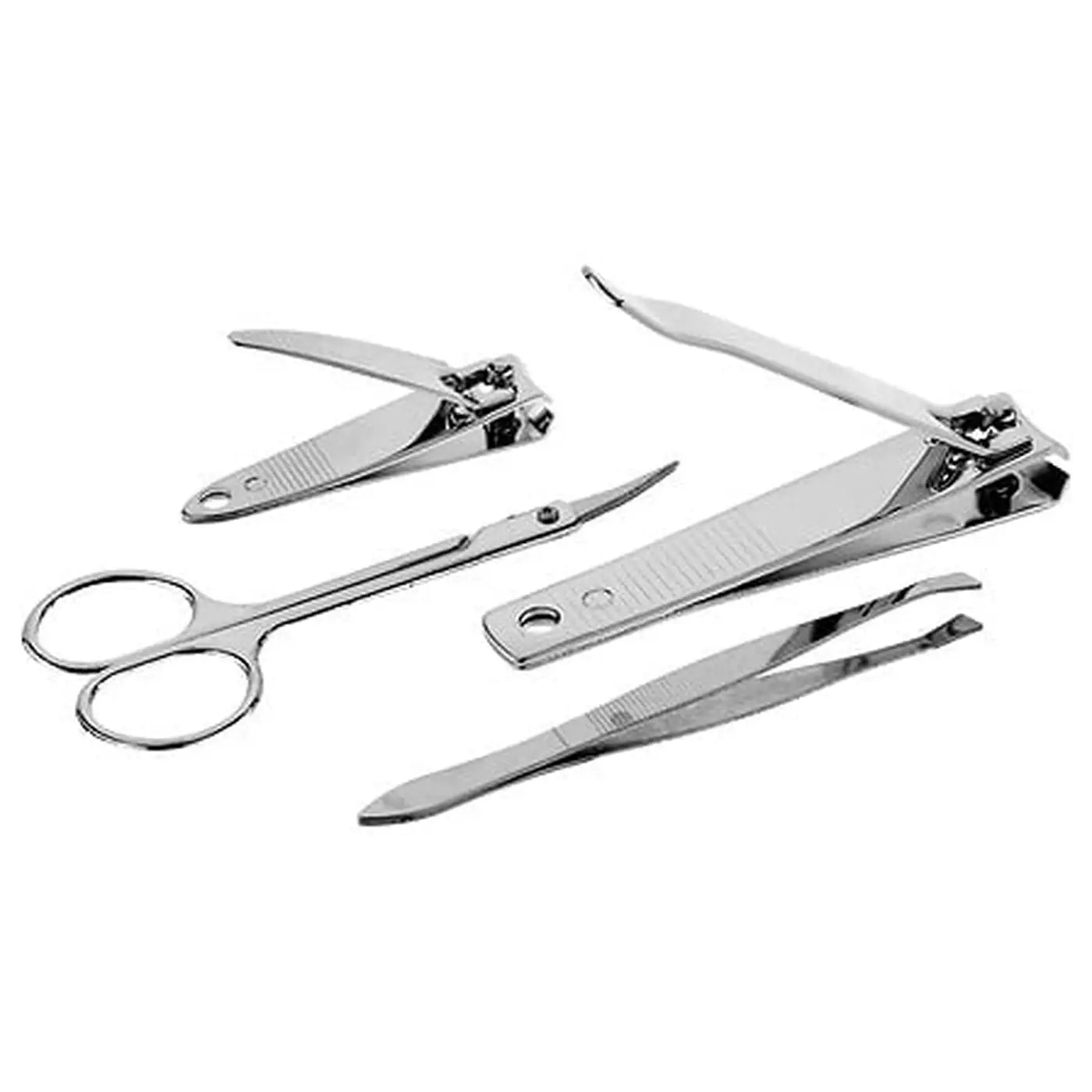Kit de manucure 5Five Bodybeauty - 4 pièces - Argent - Coupe-ongles, coupe-ongles pour les orteils, petits ciseaux et pince à épiler - 18 x 11 x 2 cm