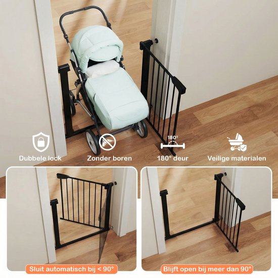 Barrière d'escalier sans perçage – 76 à 82 cm – Barrière de sécurité – Fixation par pinces – Barrière pour enfants – Barrière pour chiens – Noir