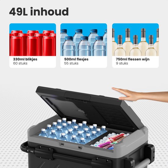 Auronic Glacière à Compresseur Électrique 12V et 230 volts - Voiture - Congeler et Refroidir - Glacière - 49L - Glacière - Gris