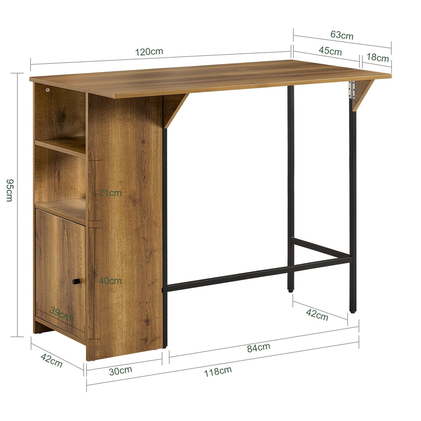 SoBuy Table de bar haute - avec support de rangement et porte-bouteilles - 120 x 63 x 95 cm