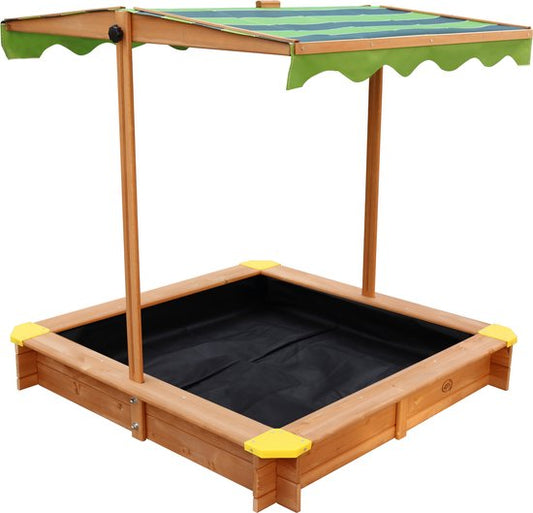 Bac à sable en bois AXI Lily avec toit réglable, couleur marron/vert - Avec bancs, bâche de sol et housse de protection - Bois certifié FSC - 118 x 118 cm