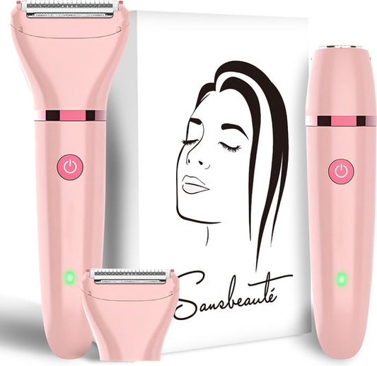 Rasoir féminin 2-en-1 + tête de rasage supplémentaire - Visage - Aisselles - Jambes - Maillot - Rasoir féminin - Epilateur électrique - Epilation visage femmes - Tondeuse femmes - Ladyshaves Bikini - Rechargeable par USB