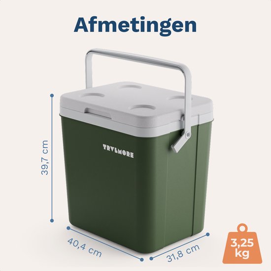 TRVLMORE Cool Box 26L - Frigobox - 2 éléments réfrigérants inclus - Vert