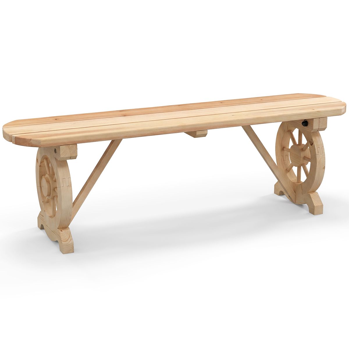 Banc de terrasse en bois Coast - pieds en forme de roue de charrette - pour deux personnes - couleur naturelle