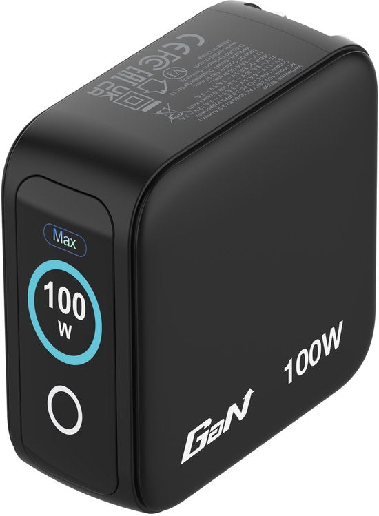 Chargeur Verbatim Mini Gan 100 W, 2 ports USB-C, 1 port USB-A, QC, pour Apple MacBook et iPhone