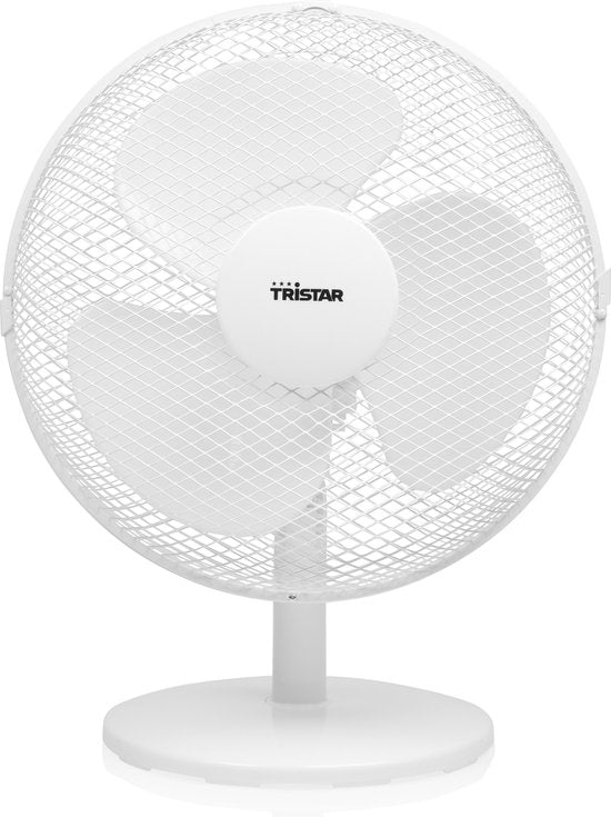Ventilateur de table Tristar 30 cm – 3 vitesses – Oscillation à 85° – Débit d'air réglable – VE-5724 – Blanc