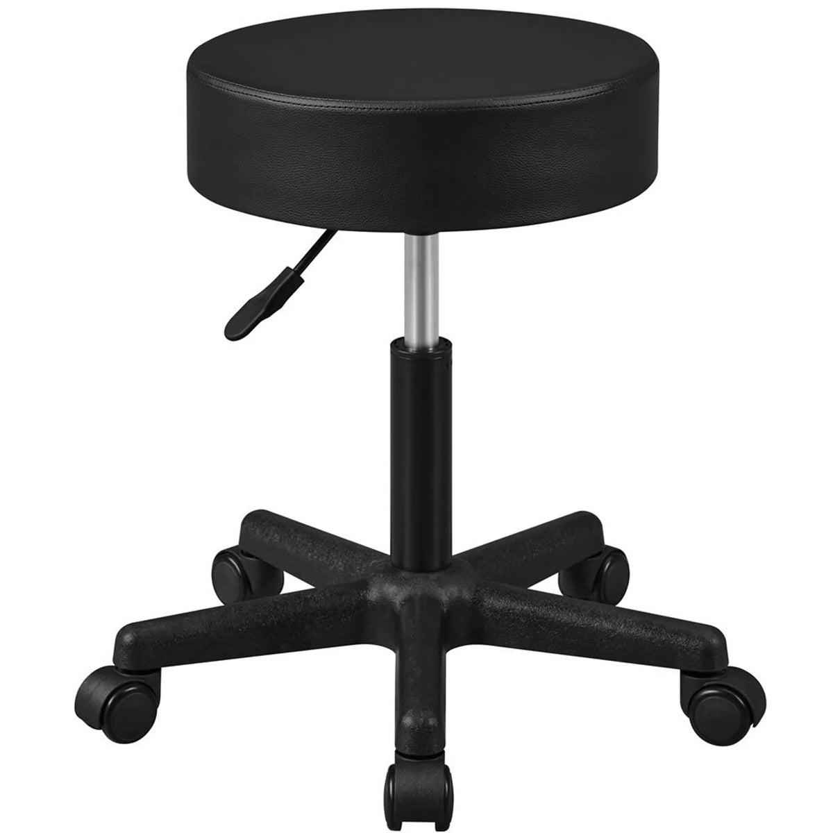 Yaheetech Tabouret de bar réglable en hauteur - équipé d'un coussin de siège de 10 cm d'épaisseur et d'une base pivotante à 360° avec roues - pour bureau, studio et îlot de cuisine - cuir noir et métal - 50 x 50 x 46 - 61,5 cm