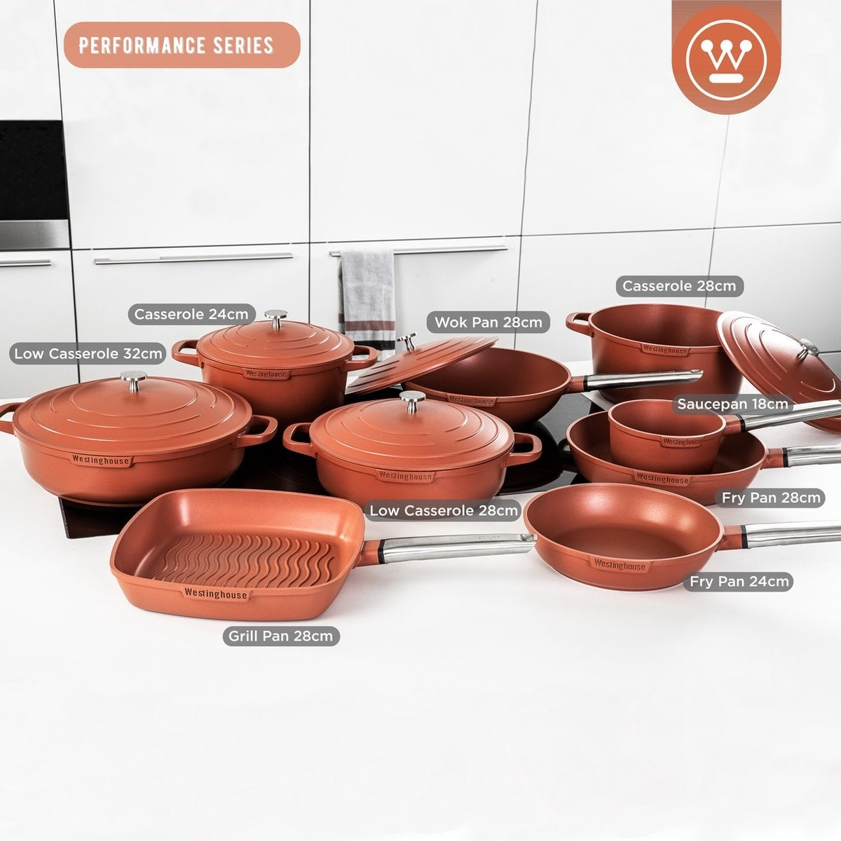 Westinghouse Performance Series Poêle à griller - Adaptée au four - 28 cm - Orange