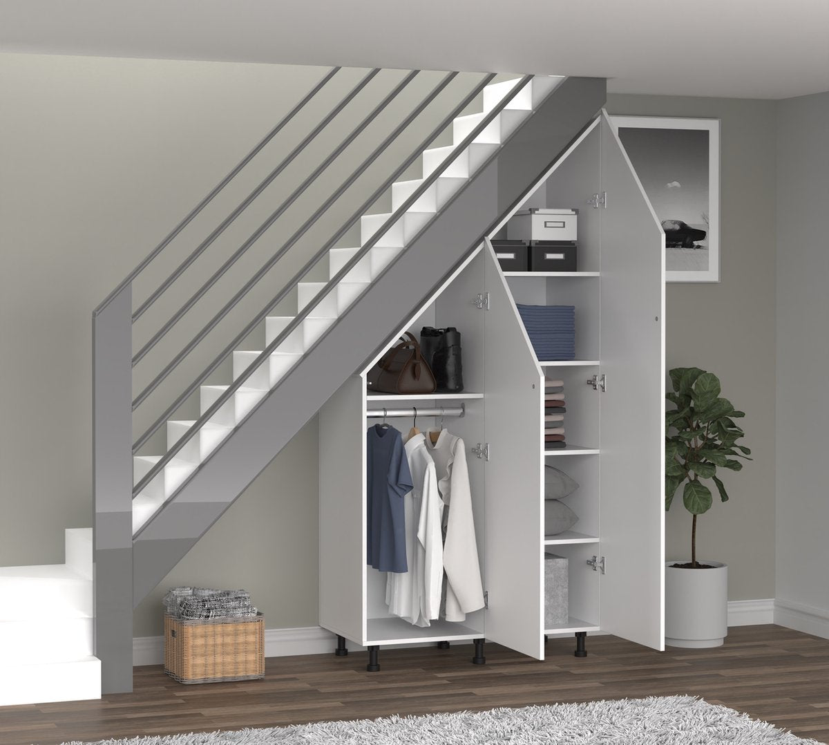 TheBestOf Furniture Armoire de rangement blanche - Pour mur en pente - 91 x 47 x 94/182 cm