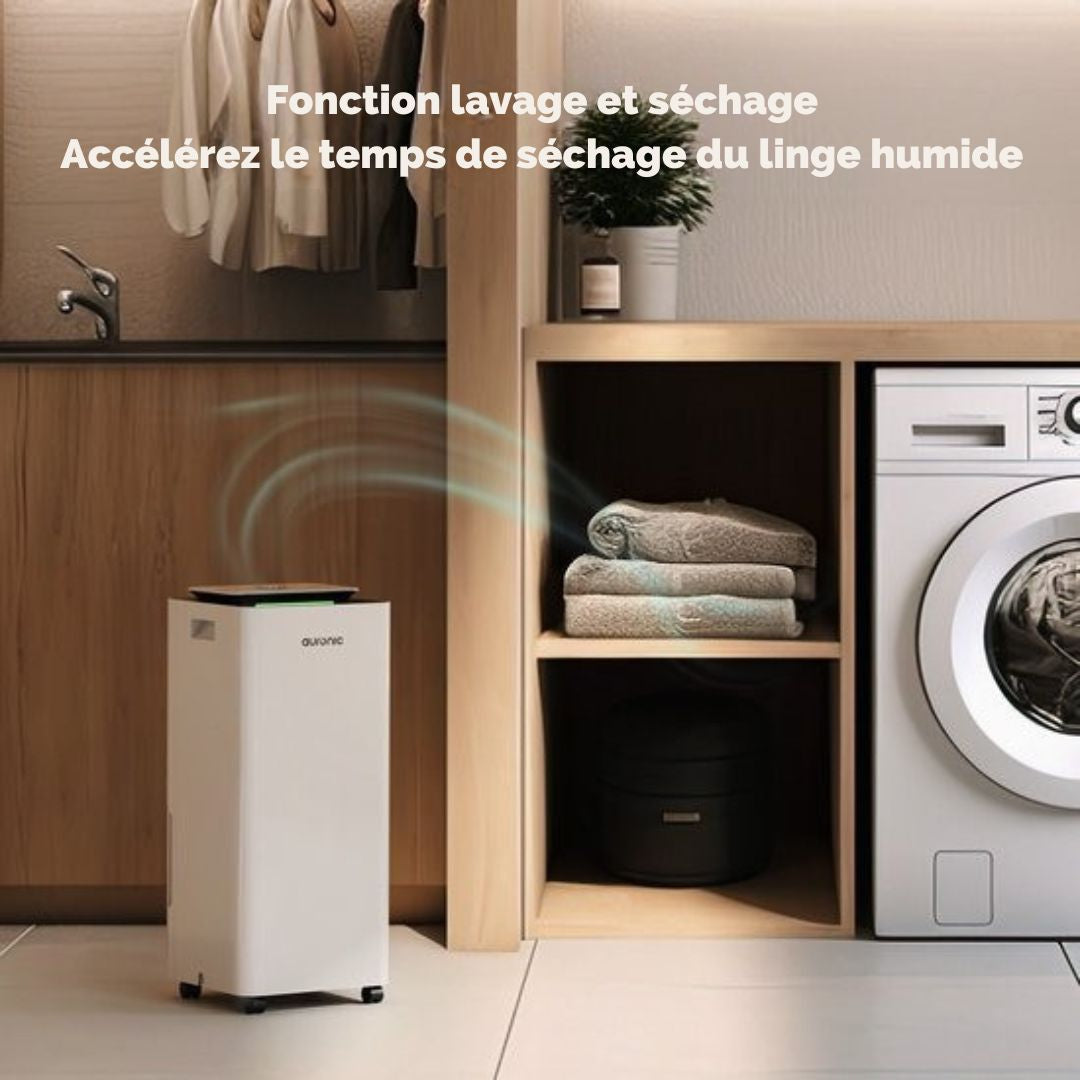 Déshumidificateur et purificateur d'air Auronic - Pro Series - 20L par jour - Fonction Wash-dry - Chambre à coucher, salle de bains et salon - Blanc