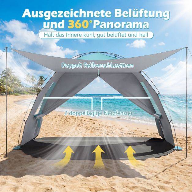 Coast Strandtent 260 × 150 × 160 cm – Abri de plage avec auvent, protection UV UPF 50+, fenêtres en filet et sac de transport – Bleu
