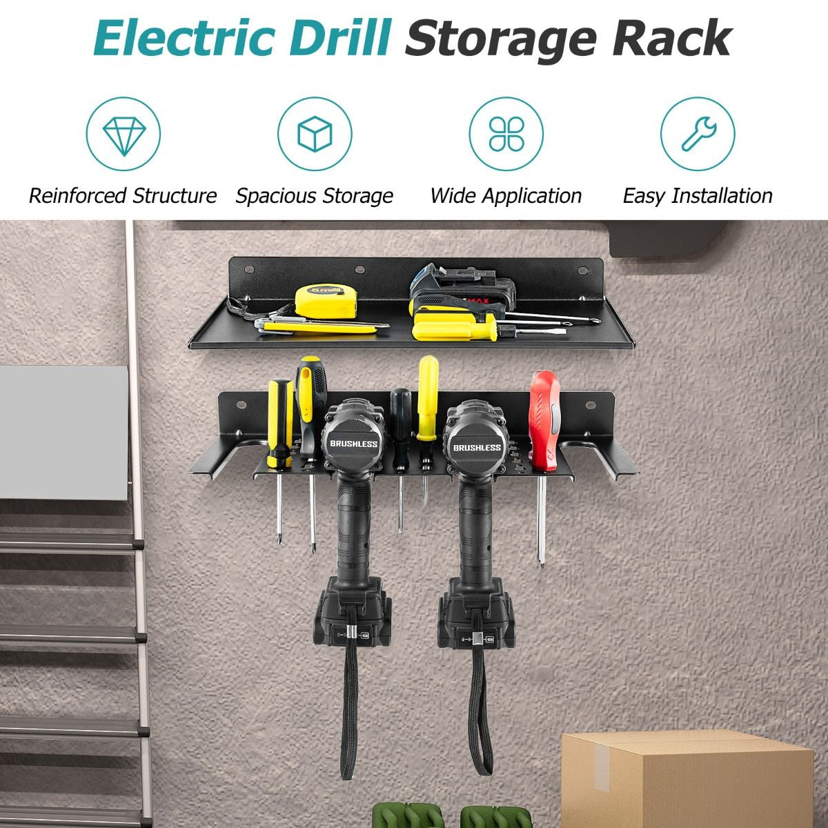 Coast Tool Holder for Drill - Montage mural - Avec 1 étagère - Acier - Max. 23 kg