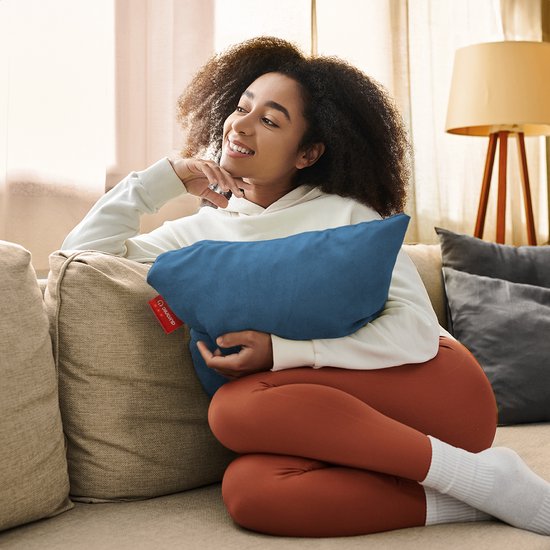 Auronic Coussin chauffant Velours - 45x45 - Sans fil - Rechargeable - Oreiller électrique - Infrarouge - Bleu-gris