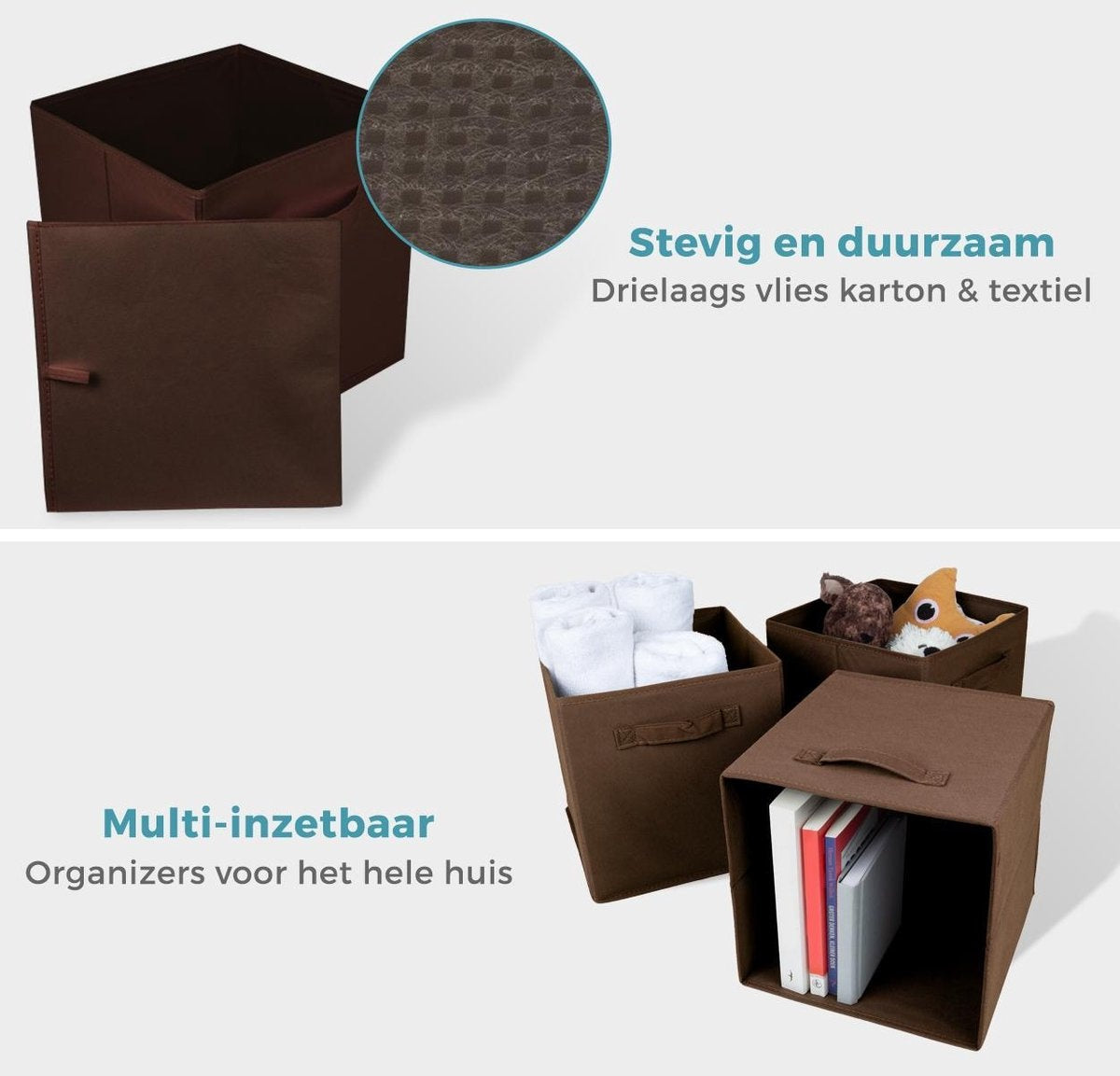 LifeGoods Organiseurs de placards - 6 pièces - 20L - Textile - Brun