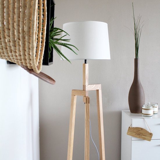 Lampadaire Sabi 3408BE - Lampe en bois sans abat-jour avec douille E27, hauteur 144 cm, réglable en hauteur - Mexlite