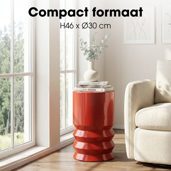 Table d'appoint Mica Decorations Mart – Table d'appoint ronde – Petite table – Table basse – Table d'appoint pour salon – Peut également servir de table à plantes ou de support pour plantes – Métal – 46 x 30 cm – Rouge
