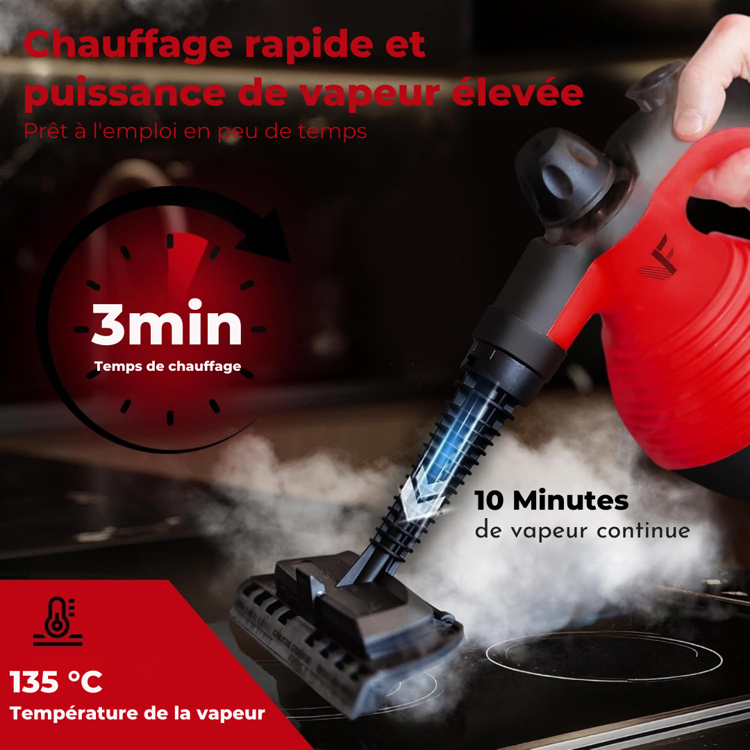 Nettoyeur à vapeur manuel Neighbour's Friend - Régulation de la vapeur - Accessoires inclus - Réservoir de 350ml - Rouge