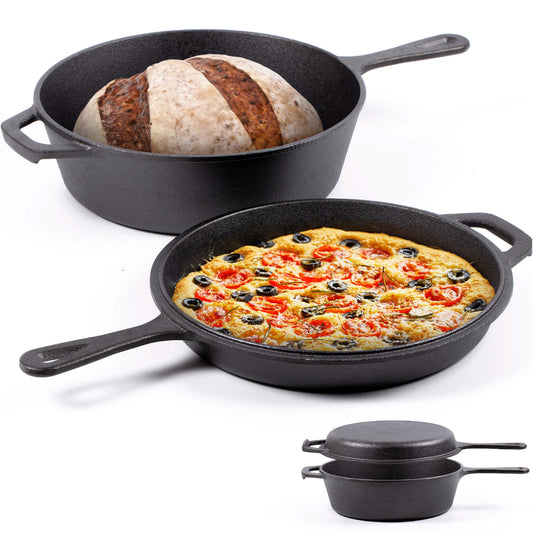 Chefarone Cast Iron Pan - 2-in-1 Casserole - Couvercle inclus - Convient à toutes les sources de chaleur