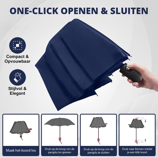K&L Storm Parapluie pliable - Résiste à la tempête jusqu'à 100km/h - Parapluie à déploiement automatique - Housse de protection incluse - Bleu