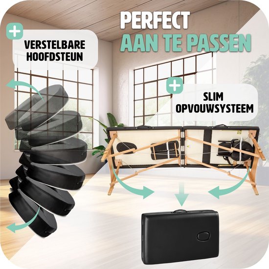 Table de massage mobile - revêtement 5cm - 2 Zones + sac de transport noir