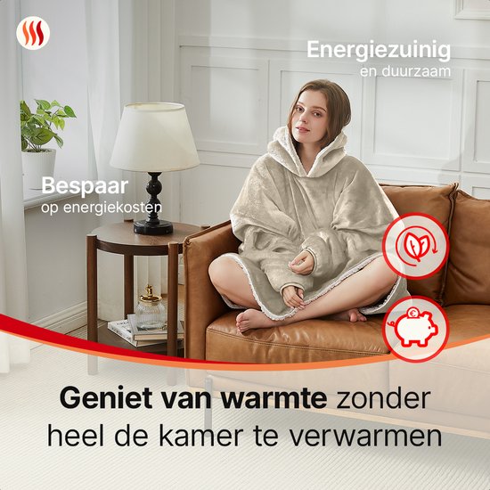 Seranova Couverture chauffante à capuche - Electric Snuggle Hoodie - Couverture polaire avec manches - Pull chauffant unisexe - Doux et chaud - Beige
