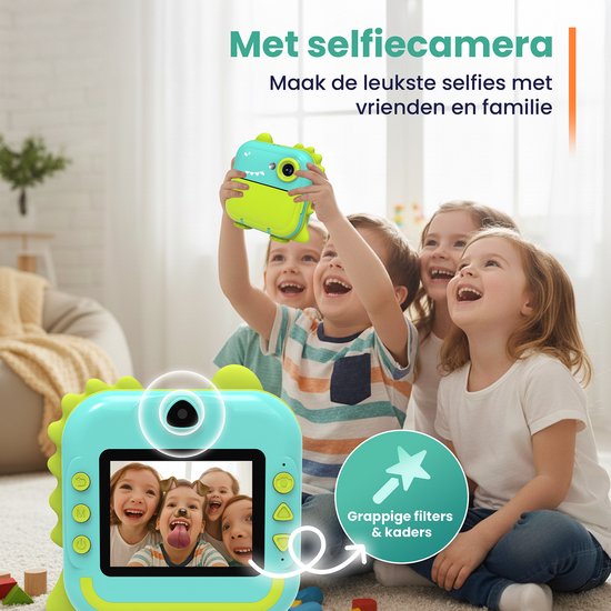 ODESSEY Caméra pour enfants avec imprimante - Full HD - Caméra Selfie - Carte SD 32GB - Photo - Vidéo - Jeux - Caméra numérique pour enfants - Caméra photo pour enfants - Dino