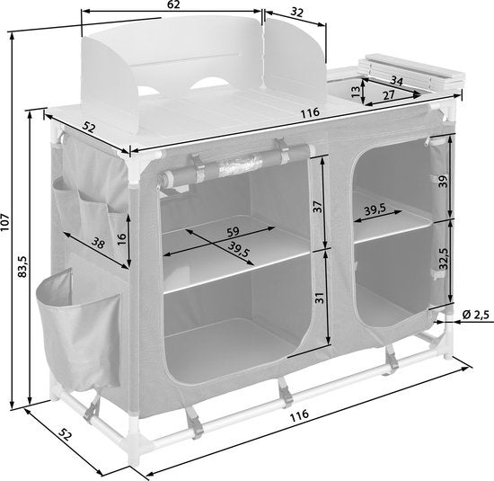 tectake - Cuisine de camping cuisine de camping - avec pare-brise et compartiments de rangement - 116x52x107cm - 402920