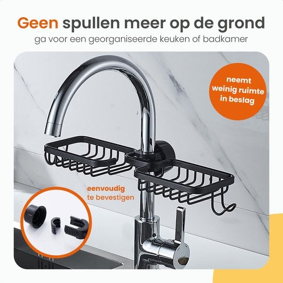 Goliving Support de douche suspendu - Support de douche - Pas de perçage - Support de cuisine - Organisateur d'évier - Accessoires de salle de bain - Double espace - Noir